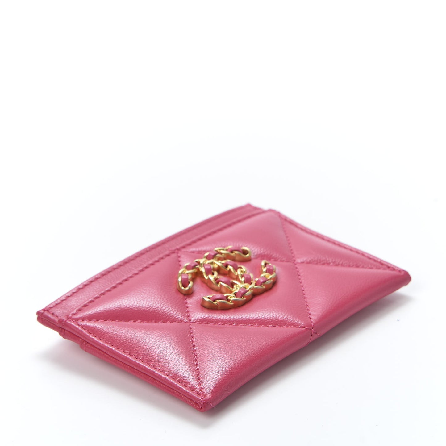 Shiny Goatskin Quilted 19 Card Holder Dark Pink
