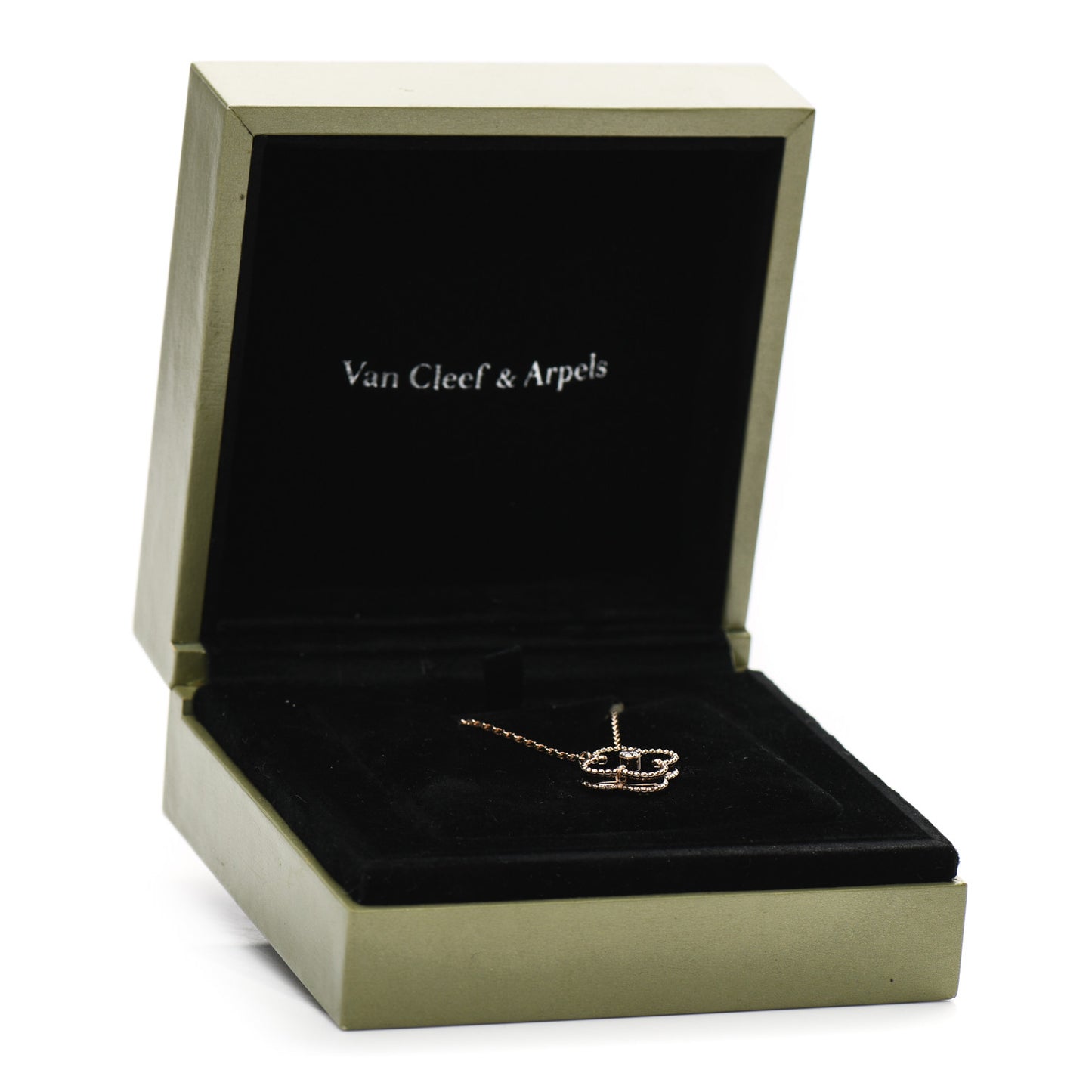 18K Rose Gold Diamond Black Onyx Vintage Alhambra Pendant Necklace