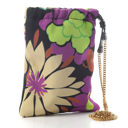 Saint Laurent Satin Floral Print Mini Pochon Drawstring Pouch Black Multicolor 3 of 9
