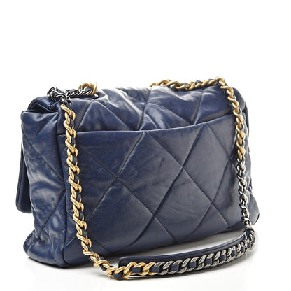 Chanel Goatskin Quilted Maxi 19 Flap Dark Blue 3 of 10