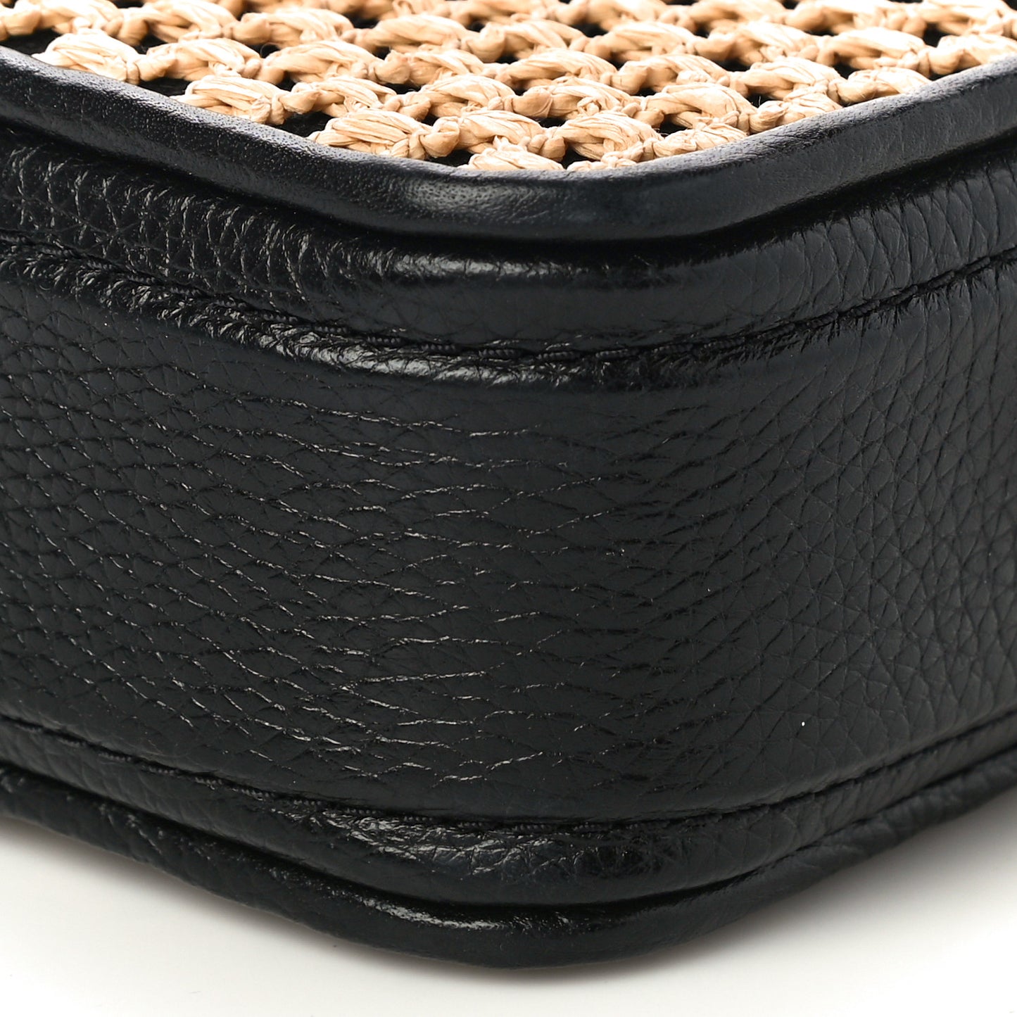 Calfskin Straw Small Snapshot Camera Bag Black