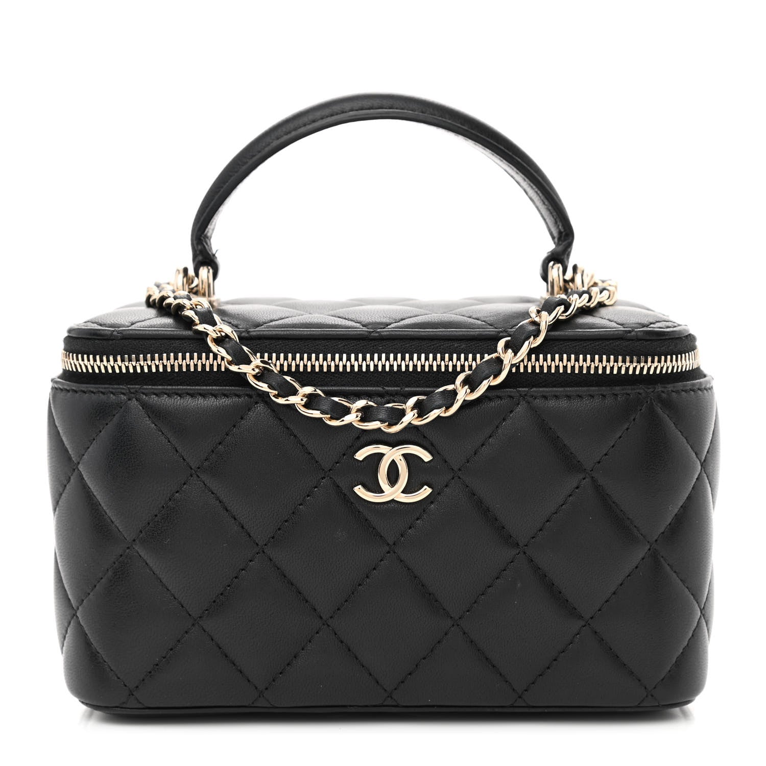 Chanel Lambskin Quilted Small Top Handle Vanity Case With Chain Black 1 of 12