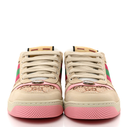 Gucci Calfskin GG Supreme Crystals Web Screener Sneakers 35 Beige Ebony Wild Rose 2 of 8