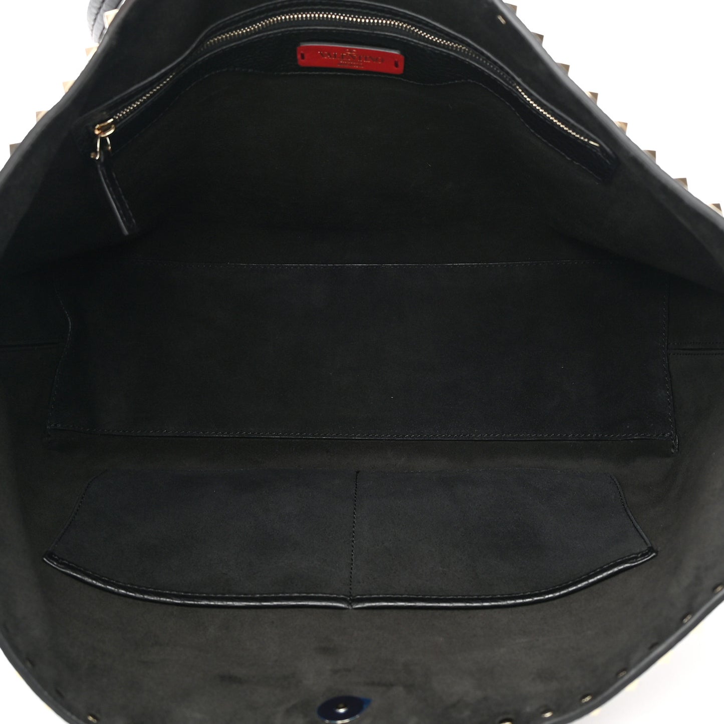 Grained Calfskin Rockstud Shoulder Tote Black