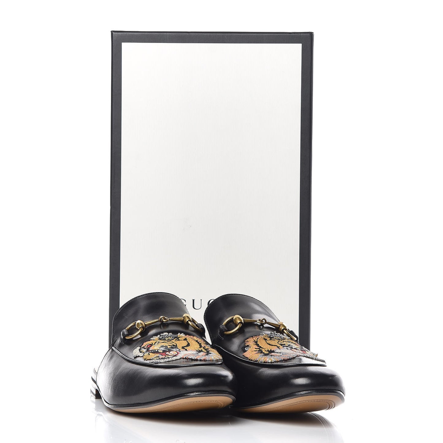 Calfskin Tiger Embroidered Mens Princetown Slippers 12 Black