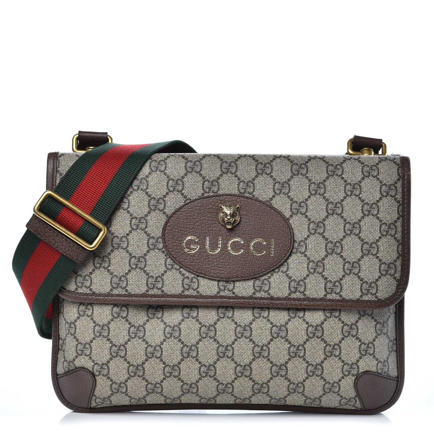 GG Supreme Monogram Web Neo Vintage Double Flap Messenger Bag Beige New Acero