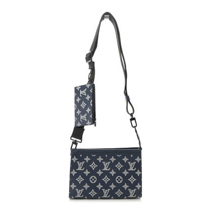 Louis Vuitton Calfskin Monogram Shadow Gaston Wearable Wallet Ink Blue White 1 of 10