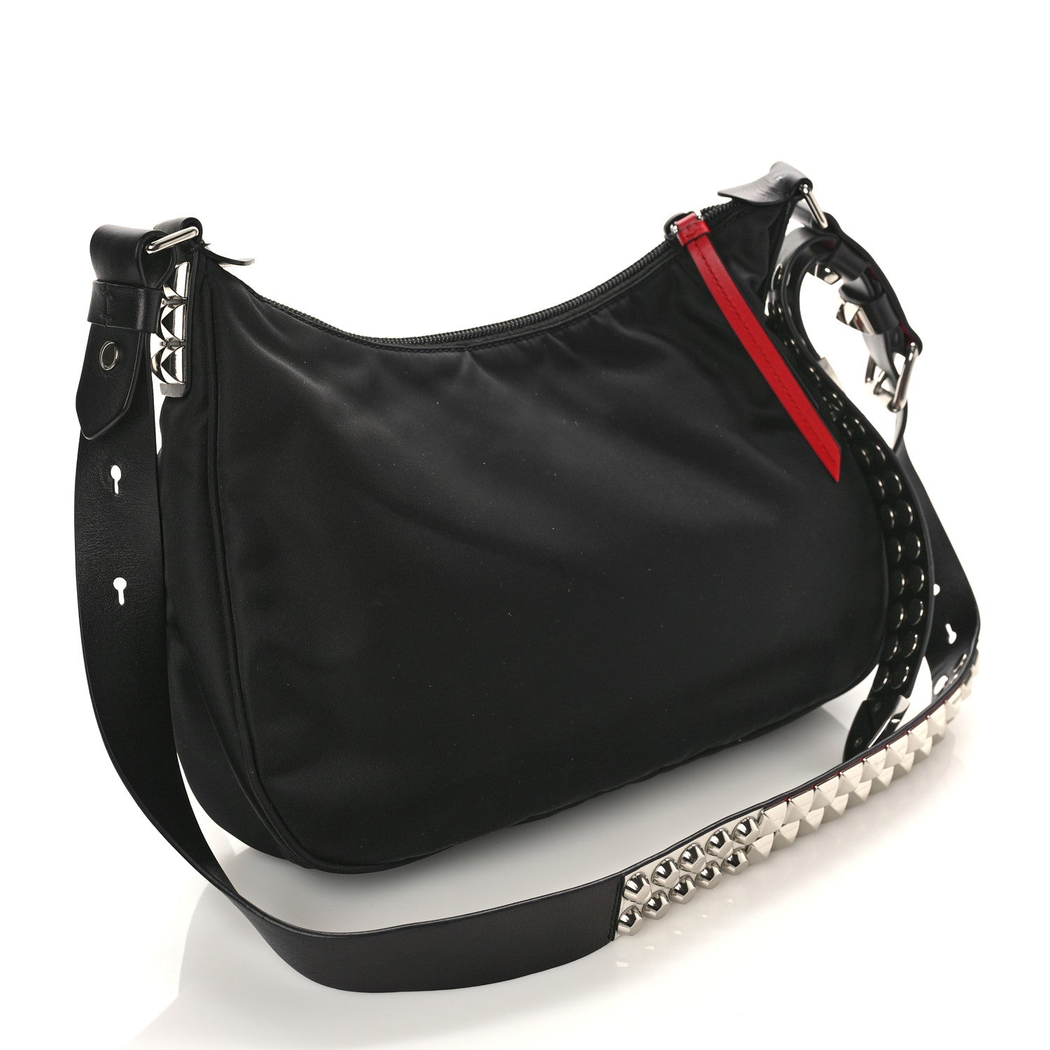 Prada Tessuto Nylon Studded New Vela Hobo Black Fuoco 3 of 8