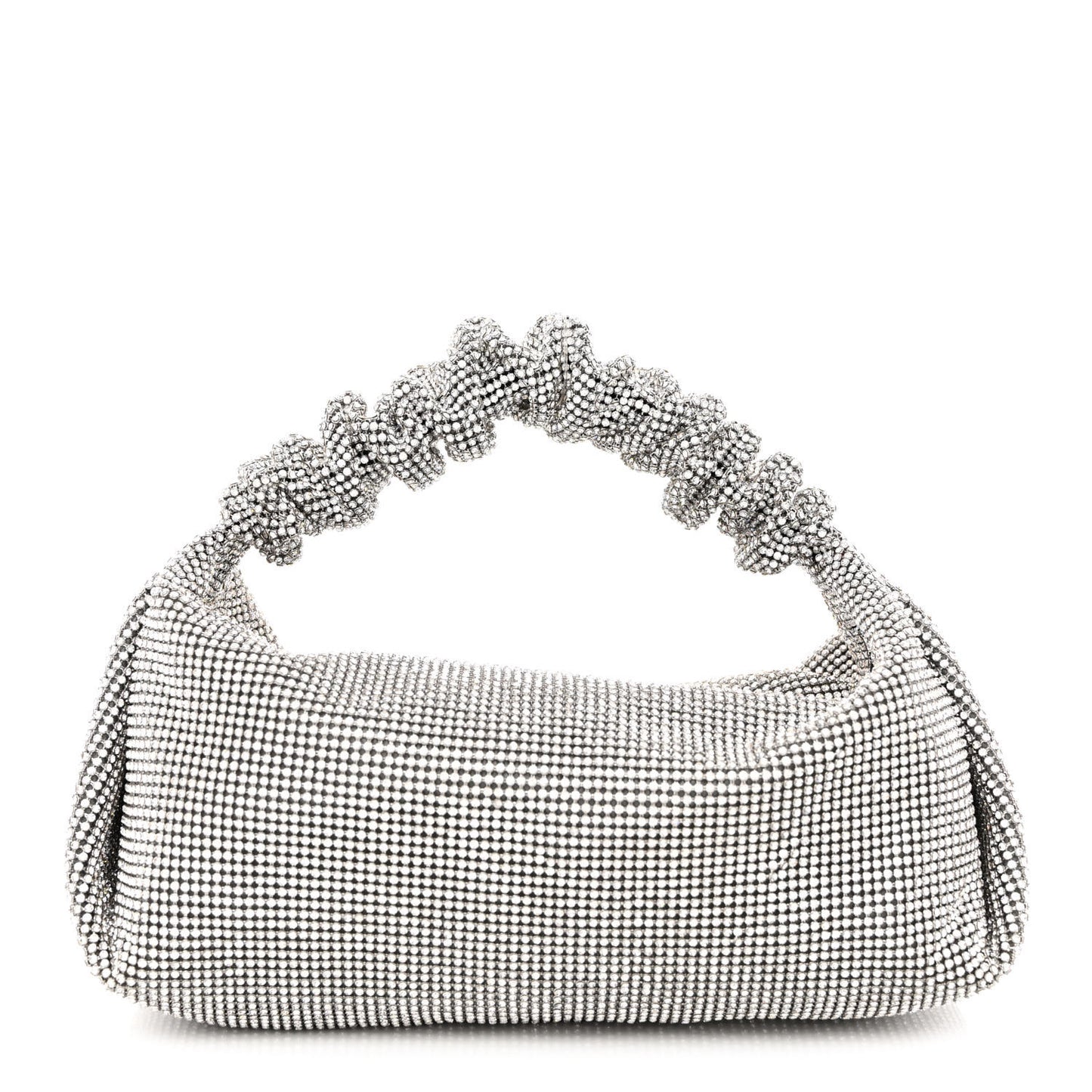 Mesh Crystal Rhinestone Mini Scrunchie Clutch Black Silver