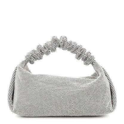Alexander Wang Mesh Crystal Rhinestone Mini Scrunchie Clutch Black Silver 1 of 12
