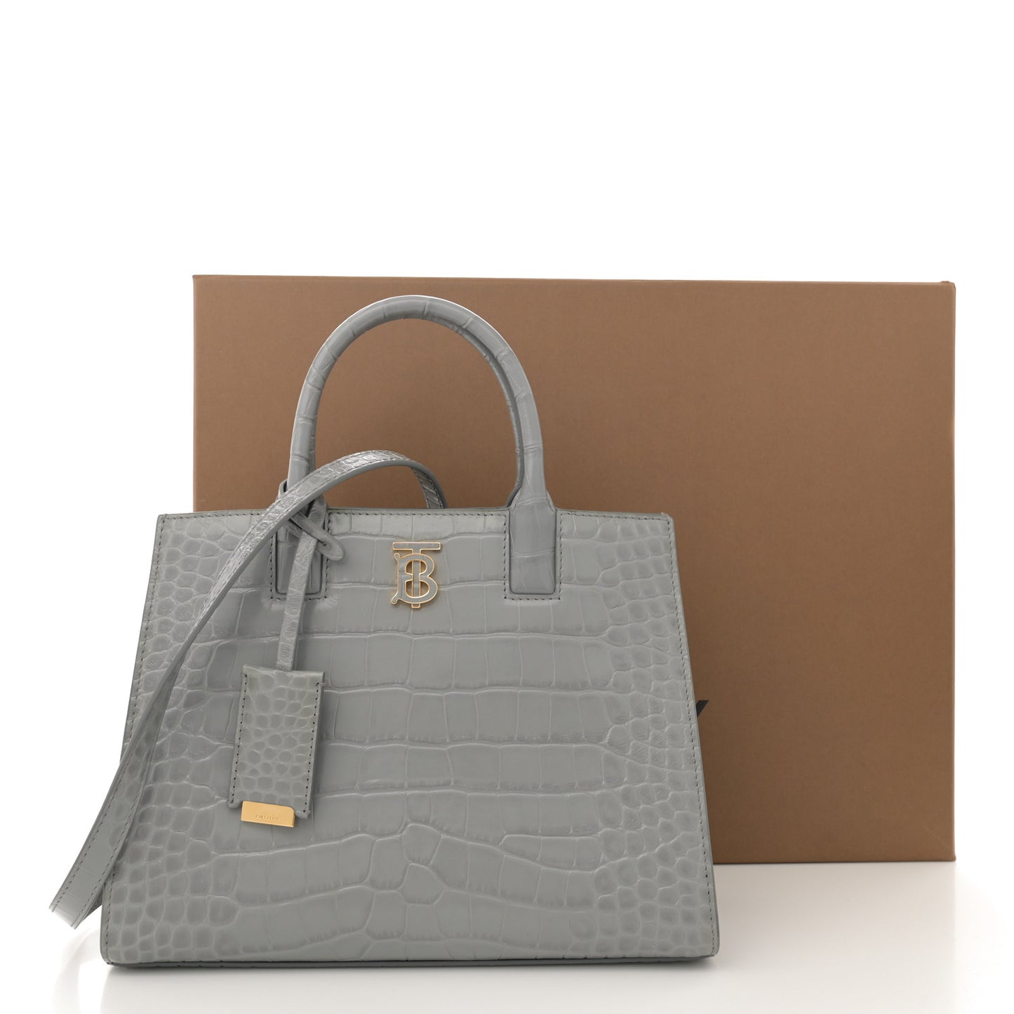 Crocodile Embossed Calfskin Mini Frances Tote Cloud Grey