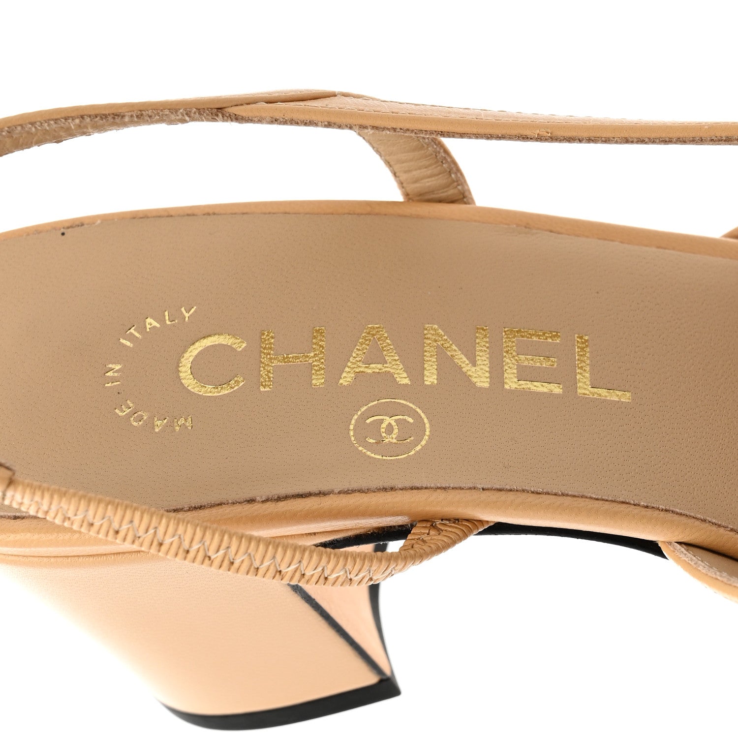 Chanel Goatskin Grosgrain Cap Toe CC Slingback Pumps 36.5 Beige