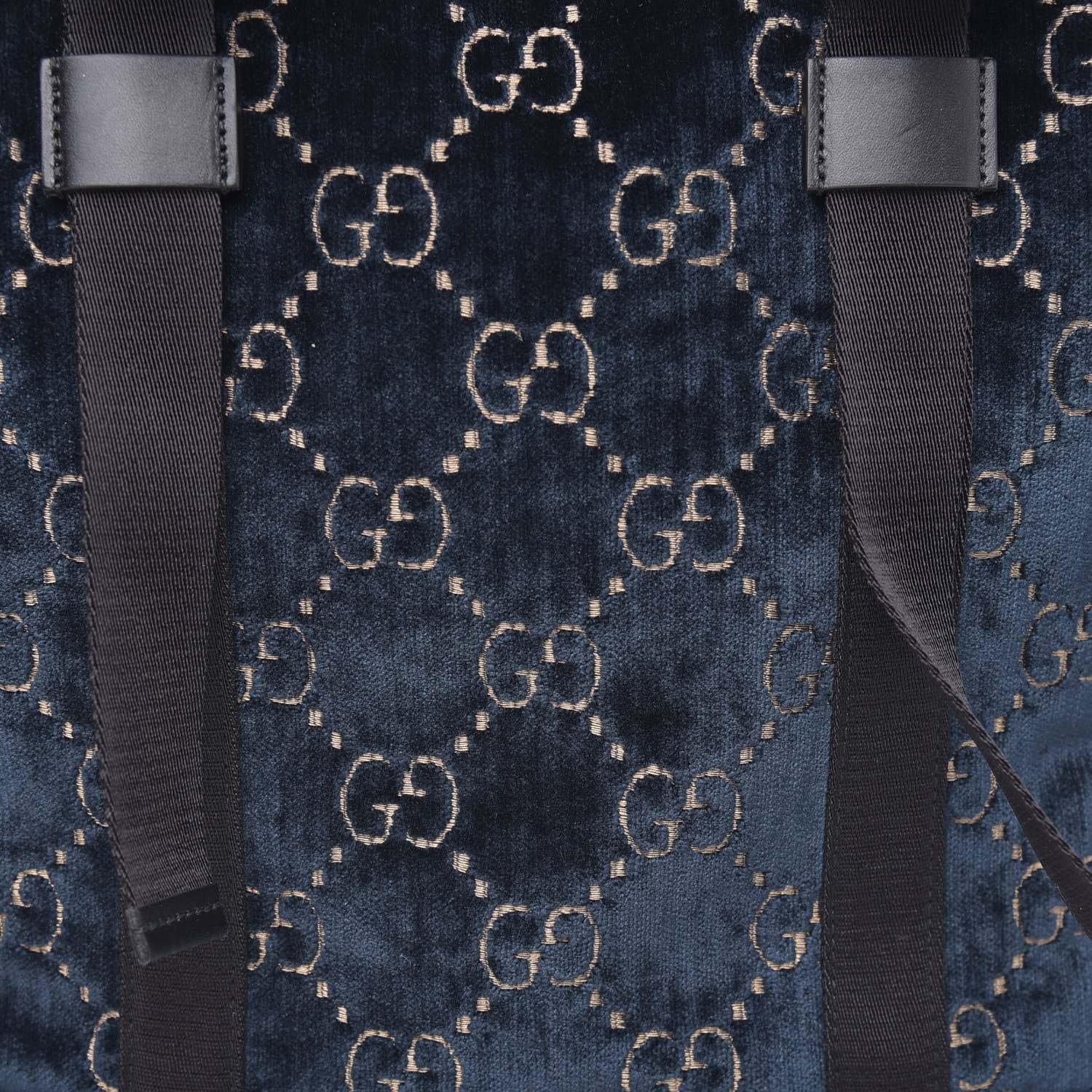 Gucci Velvet GG Monogram Web Medium Double Buckle Backpack Blue Beige Black 10 of 11