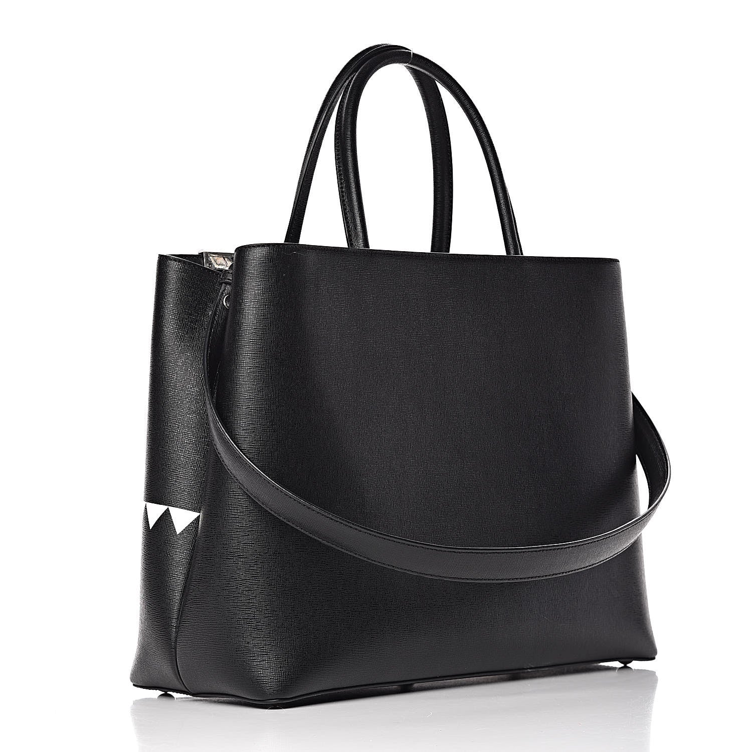 Fendi Vitello Elite Studded Monster Medium 2Jours Tote Black 3 of 13