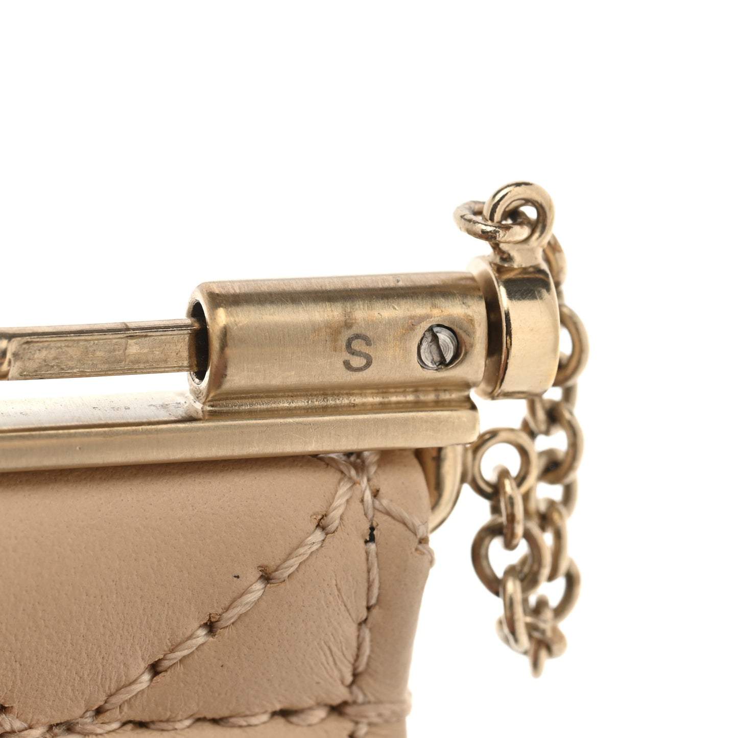 Lambskin Quilted Pearl CC Cuff Bracelet Beige