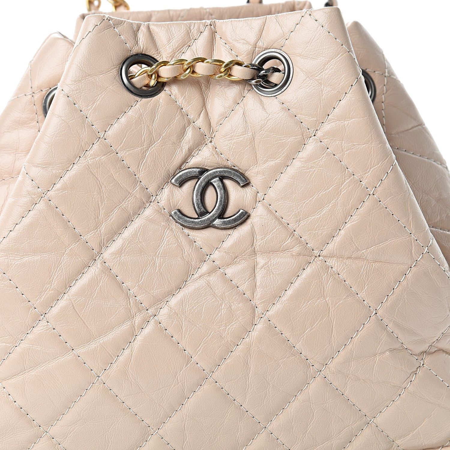 Chanel Aged Calfskin Quilted Small Gabrielle Backpack Beige Black 8 of 10