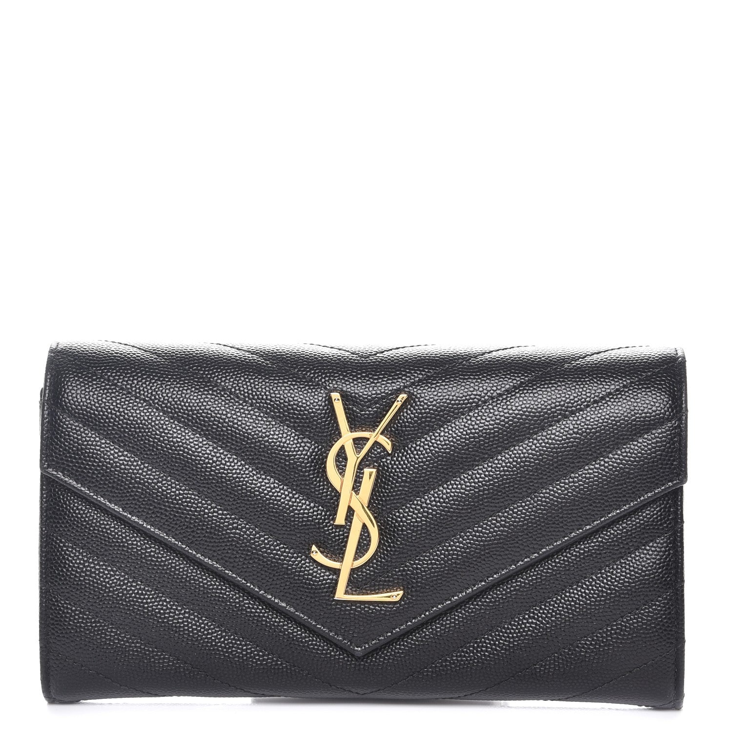 Saint Laurent Grain De Poudre Matelasse Chevron Monogram Flap Wallet Black 1 of 9