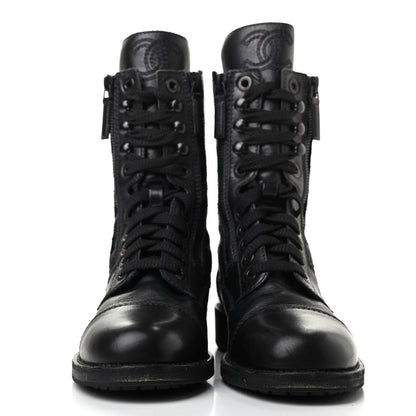 Chanel Calfskin Quilted Lace Up Combat Boots 36.5 Black 2 of 13