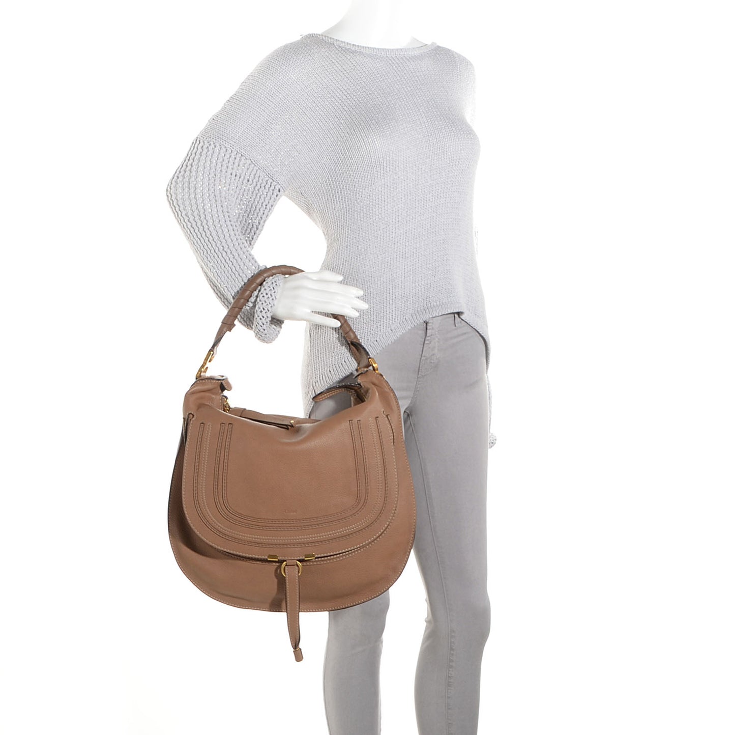 Calfskin Large Marcie Hobo Brown Seed