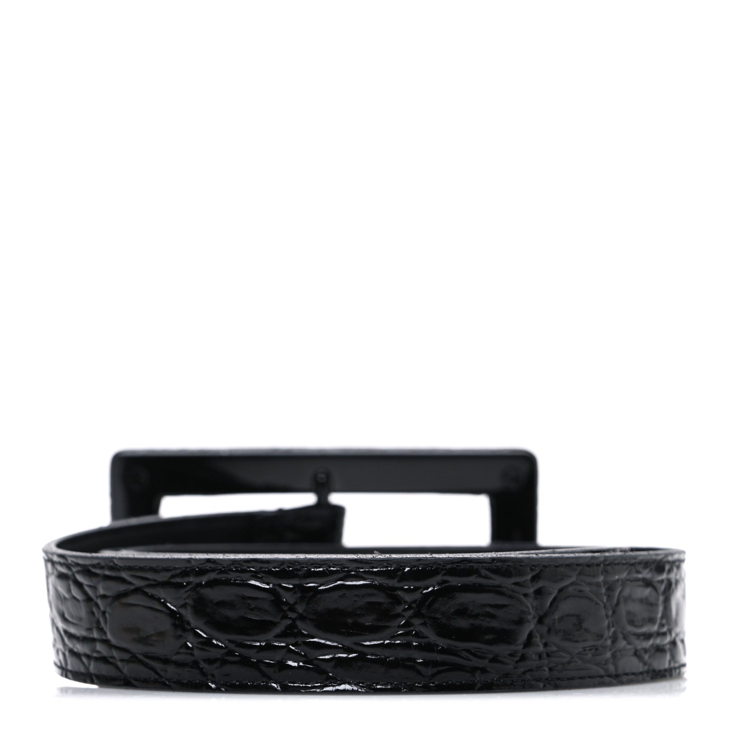 Saint Laurent Snakeskin Calfskin Crocodile Embossed Buckle Belt Black 2 of 6