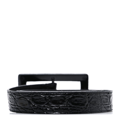 Saint Laurent Snakeskin Calfskin Crocodile Embossed Buckle Belt Black 2 of 6