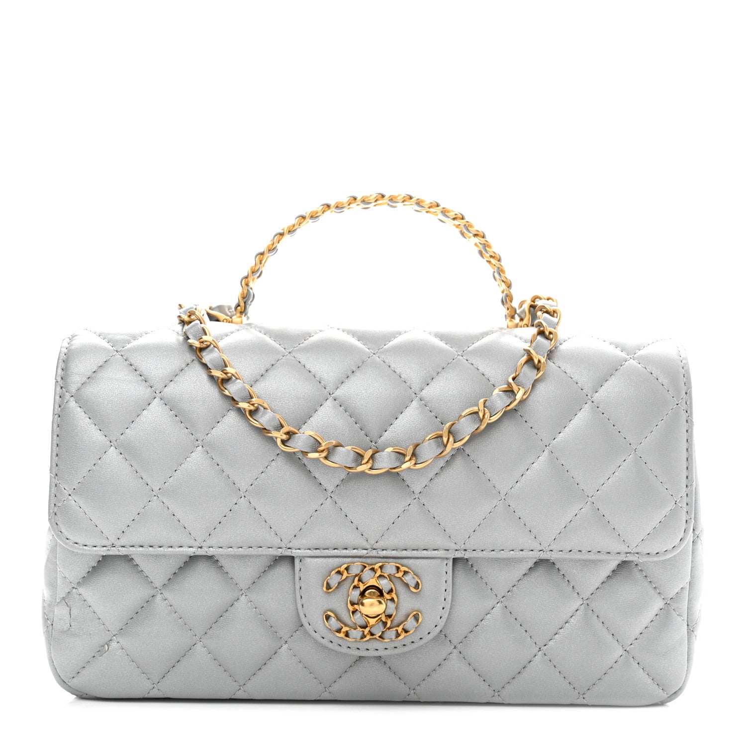 Chanel Metallic Lambskin Quilted Small Strass On Top Flap Silvery 1 of 11