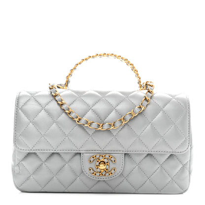 Chanel Metallic Lambskin Quilted Small Strass On Top Flap Silvery 1 of 11