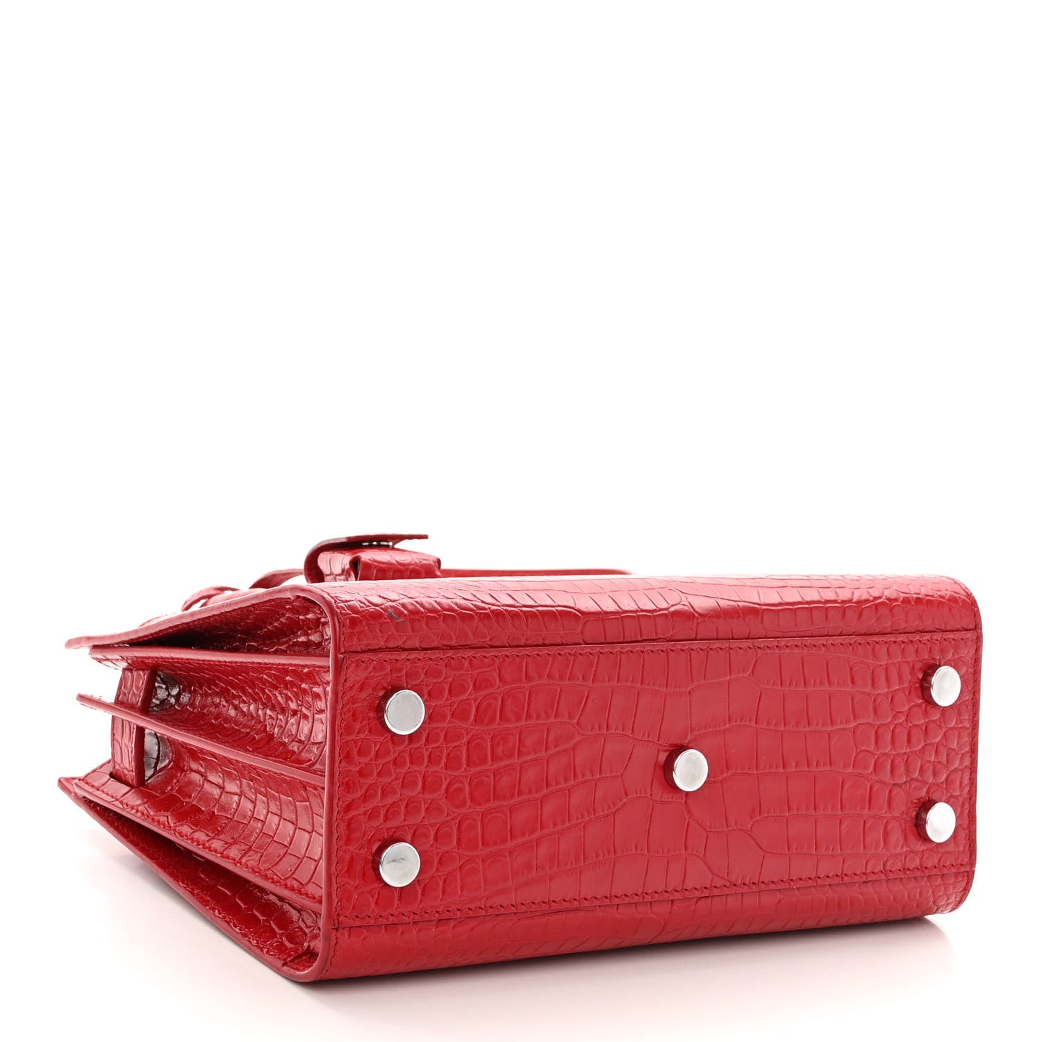 Saint Laurent Calfskin Crocodile Embossed Nano Sac De Jour Red 4 of 13