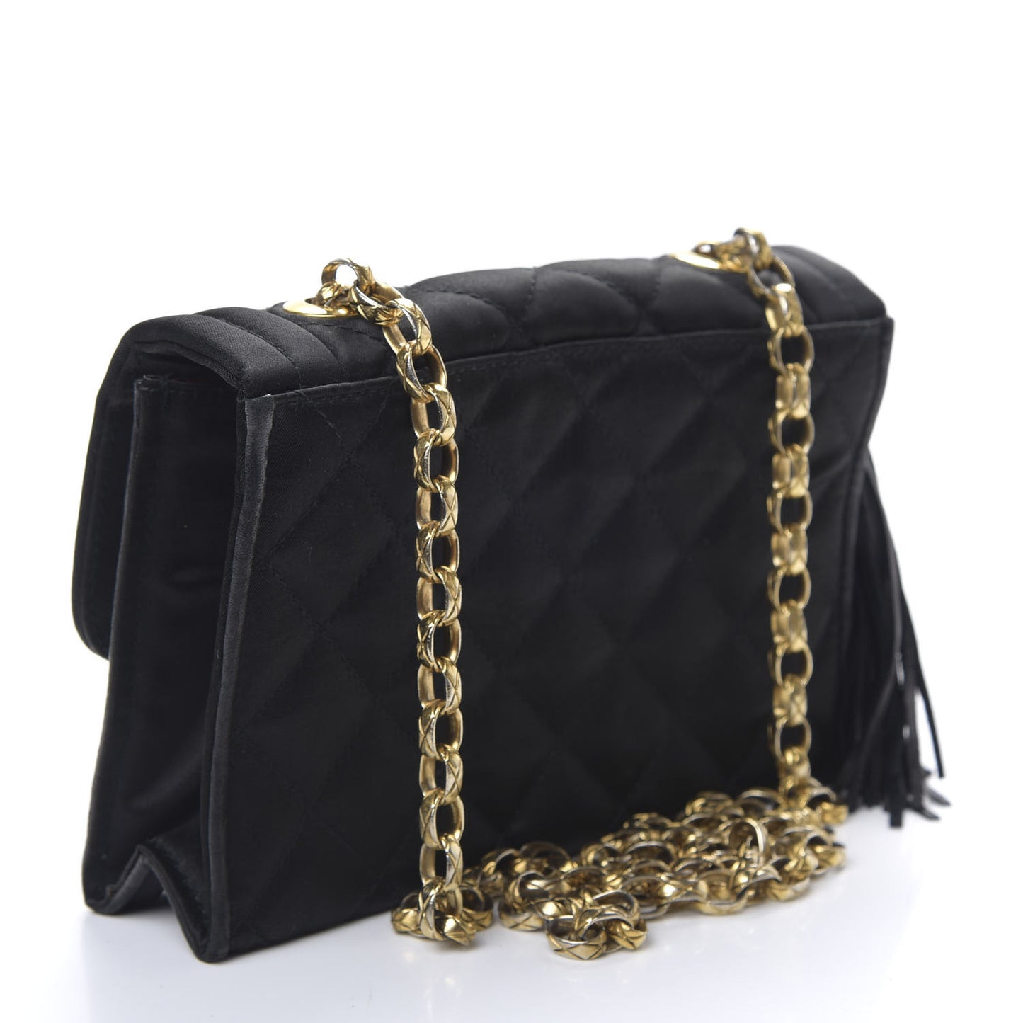 Satin Quilted Tassel Mini Flap Black