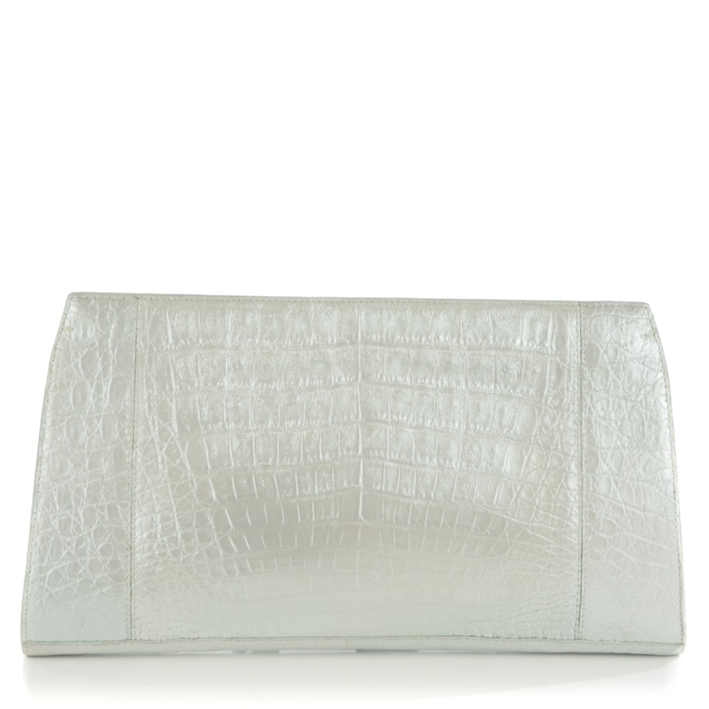 Metallic Crocodile Frame Clutch Silver
