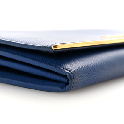 Prada Saffiano Metal Bar Flap Wallet with Strap Bleuette 8 of 9