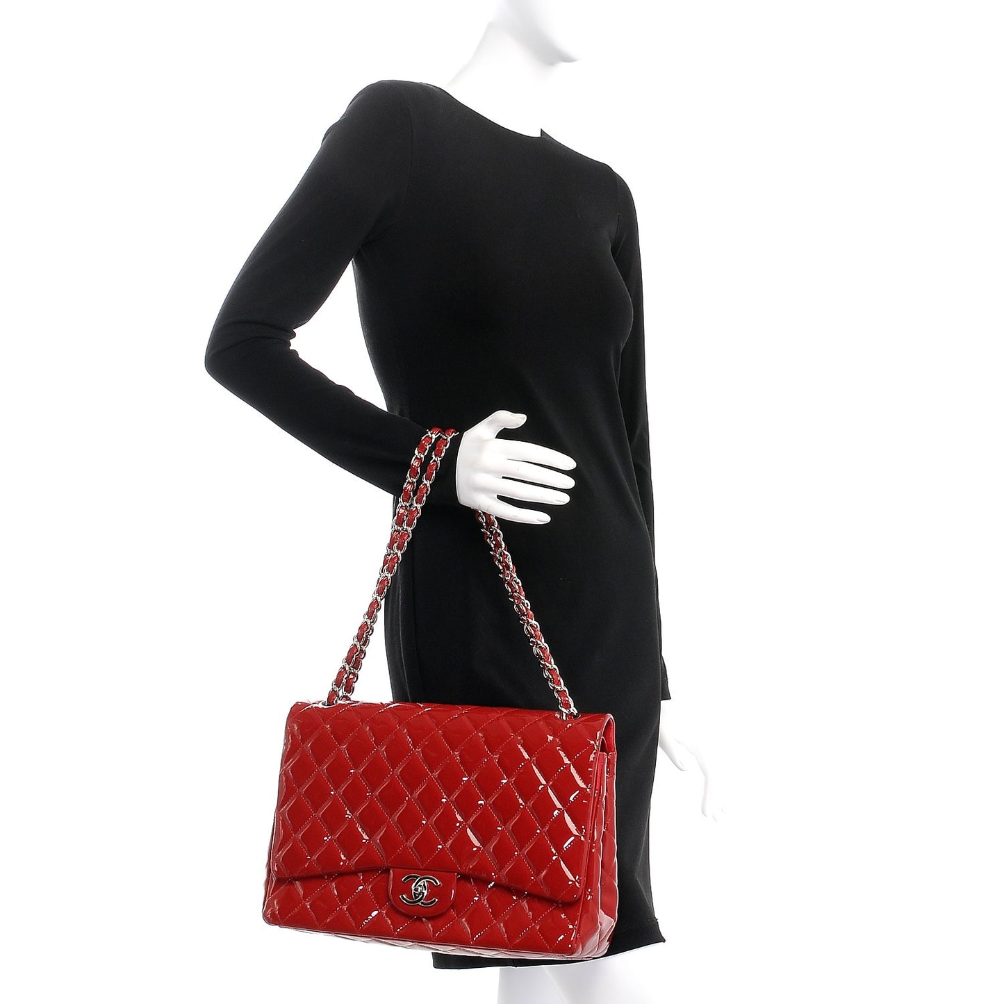 Patent Quilted Maxi Double Flap Red