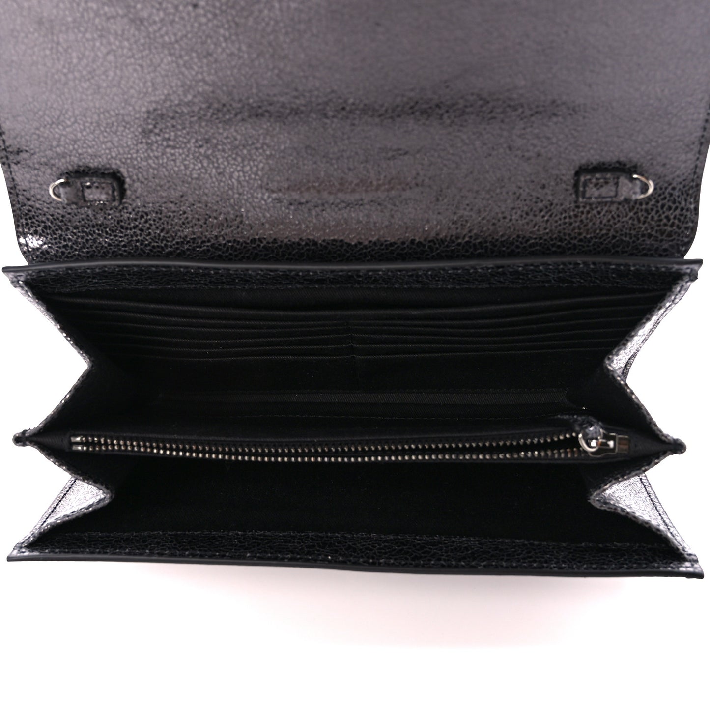 Metallic Calfksin Virtus Wallet On Chain Grey