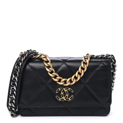 Chanel Shiny Goatskin Quilted Chanel 19 Wallet On Chain WOC Black 1 of 4