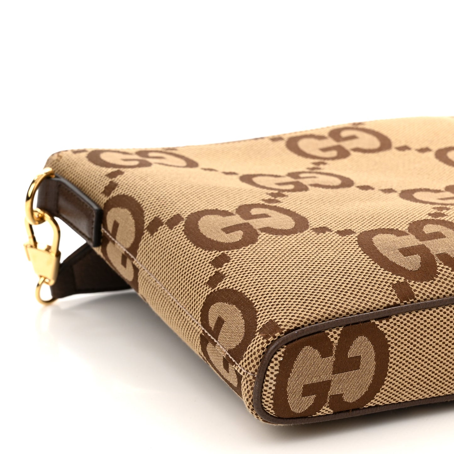 Monogram Jumbo GG Textured Dollar Calfskin Web Wristlet Messenger Bag Camel Ebony New Acero