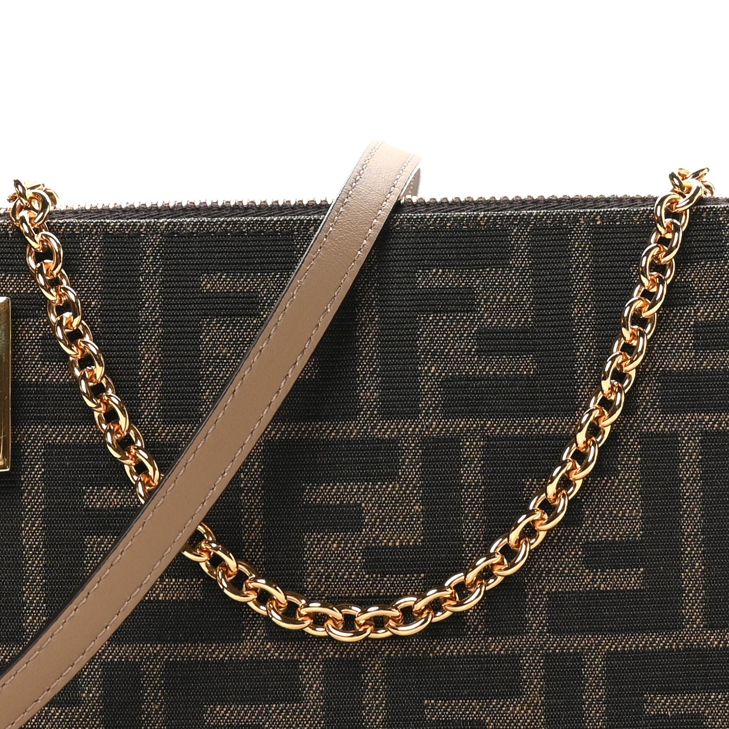 Fendi Fabric Jacquard Vitello Grace FF 1974 Baguette Pouch Tobacco Moro Sand 8 of 11