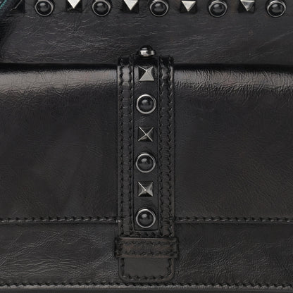 Valentino Garavani Craquele Calfskin Small Guitar Strap Rockstud Rolling Flap Pocket Shoulder Bag Black 7 of 11