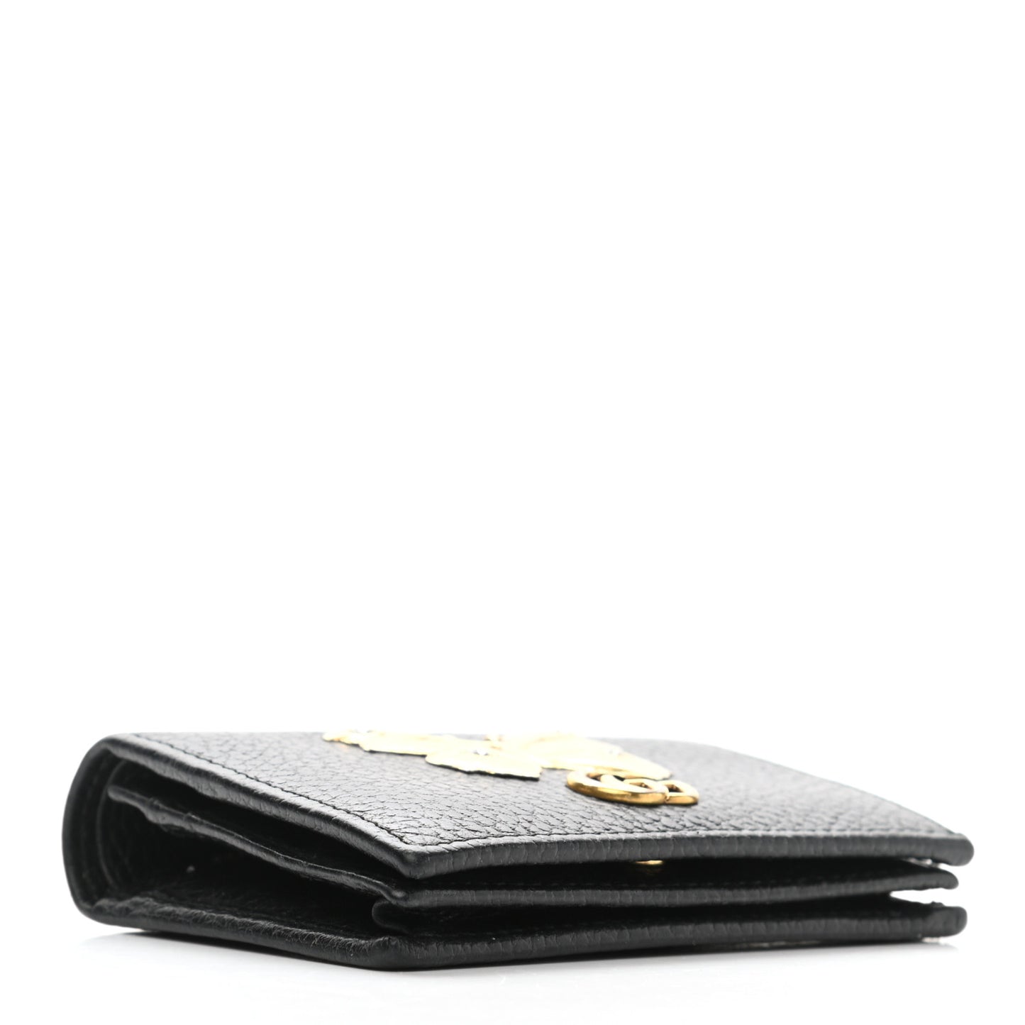 Pebbled Calfskin Butterfly Card Case Black