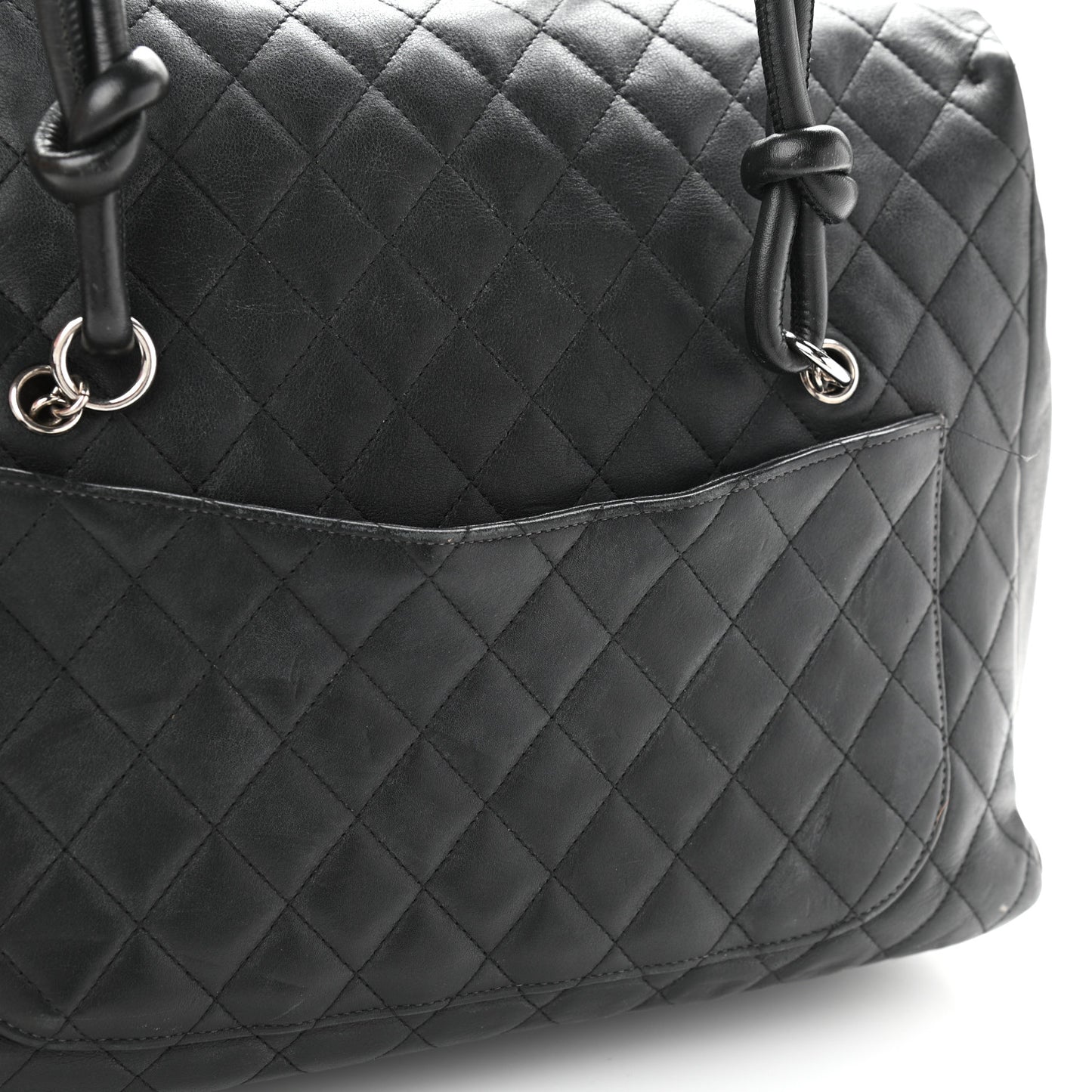 Calfskin Quilted Large Cambon Flap Black White