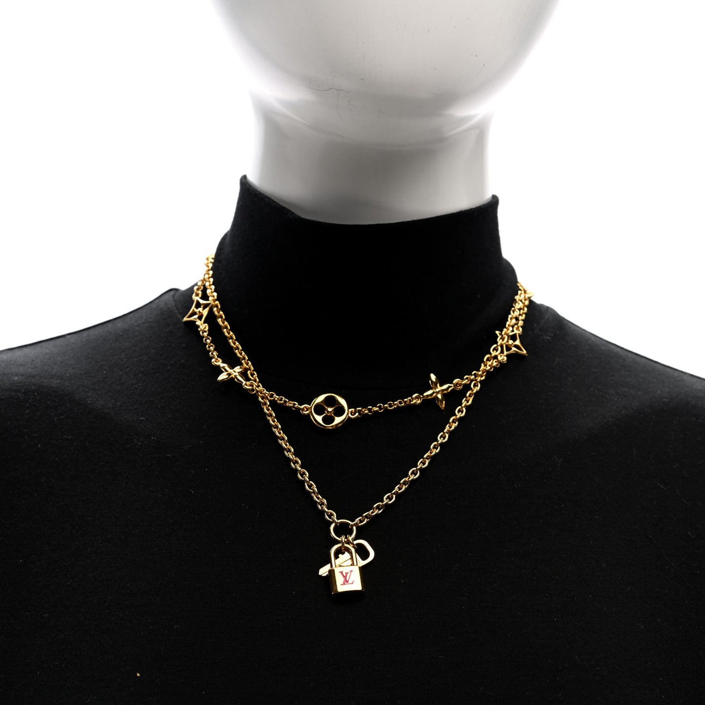 Metal Monogram LV Iconic Charms Necklace Gold