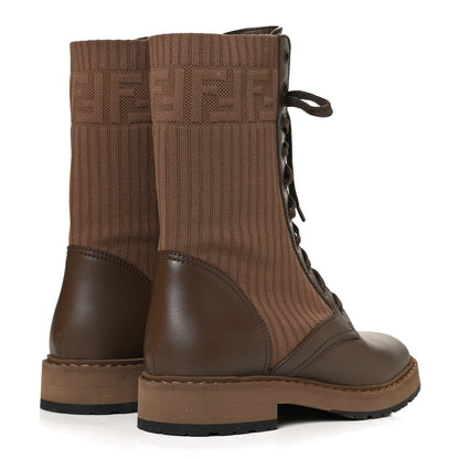 Fendi Vitello Stretch Fabric Rockoko Biker Boots 39 Maya Chocolate 4 of 11