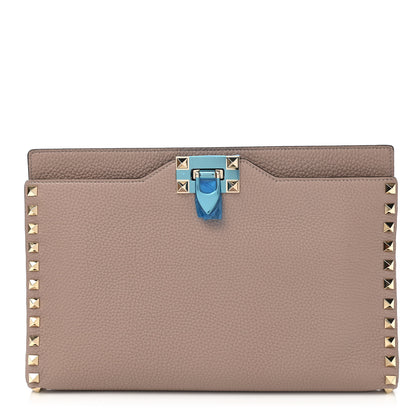 Valentino Garavani Vitello Rockstud Clutch Poudre 1 of 7