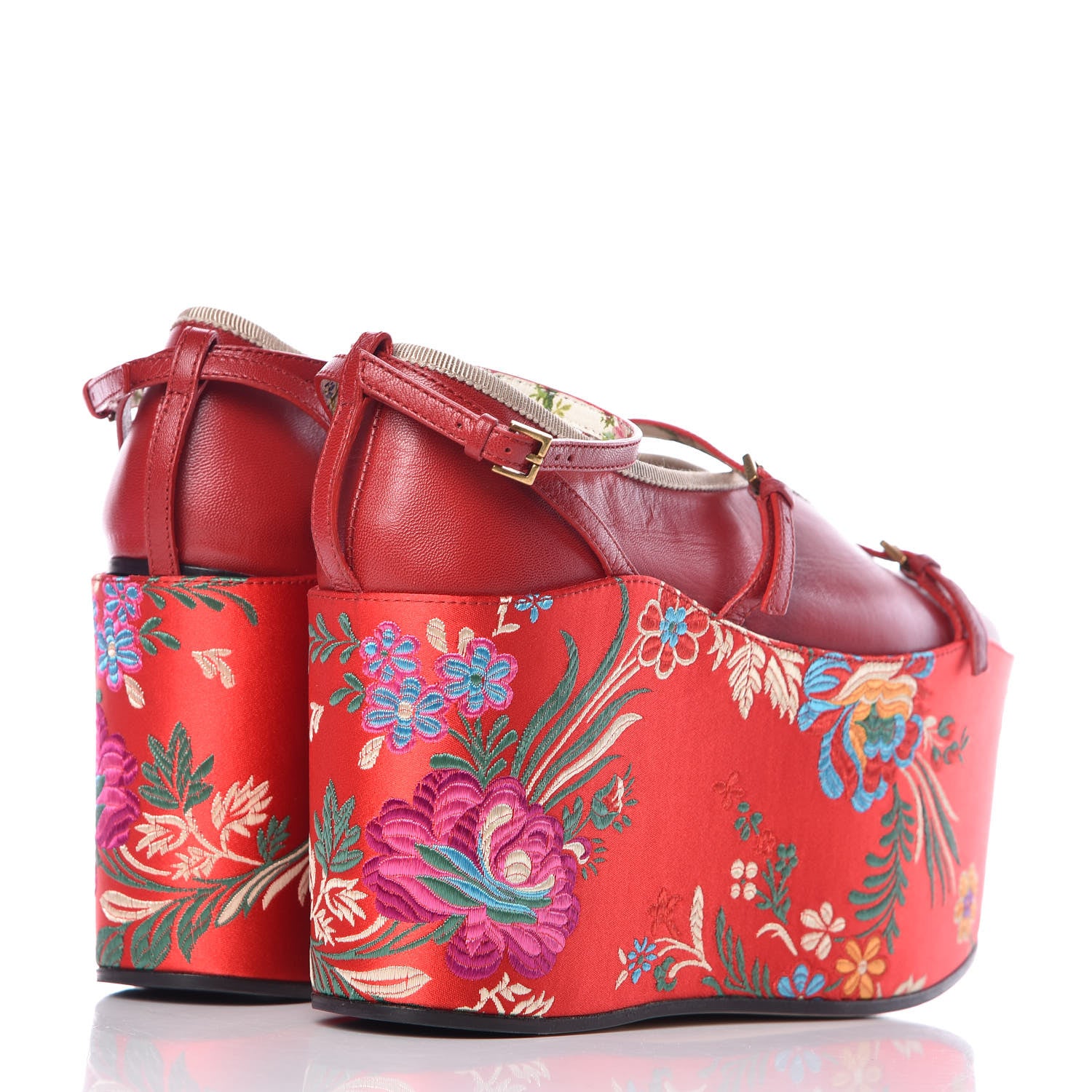 Gucci Malaga Kid Silk Hannelore Detachable Platform Slide 37 Hibiscus Red 7 of 17