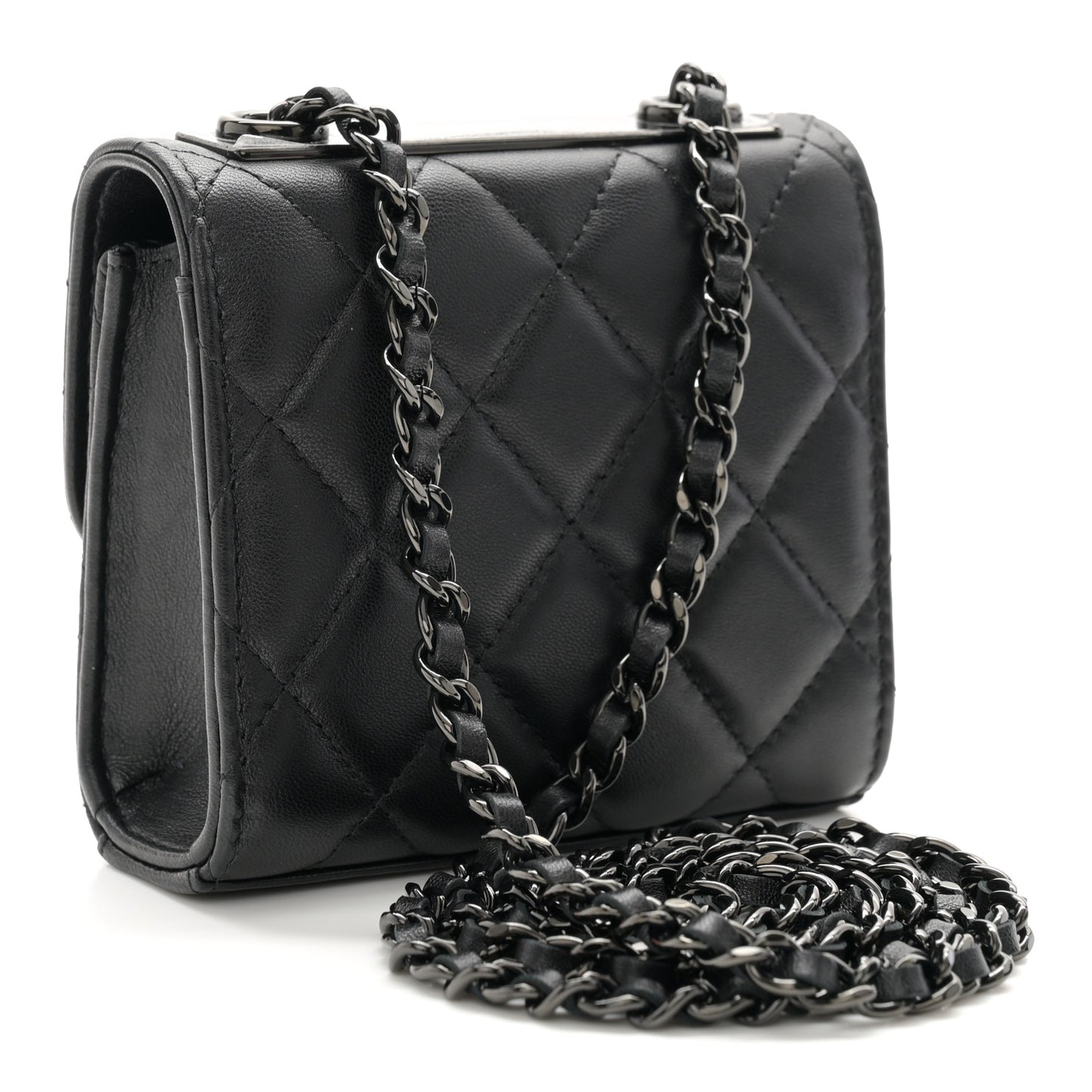 Lambskin Quilted Mini Trendy CC Clutch With Chain So Black