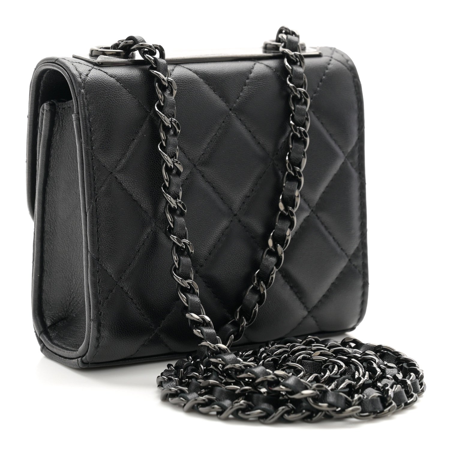 Chanel Lambskin Quilted Mini Trendy CC Clutch With Chain So Black 3 of 11
