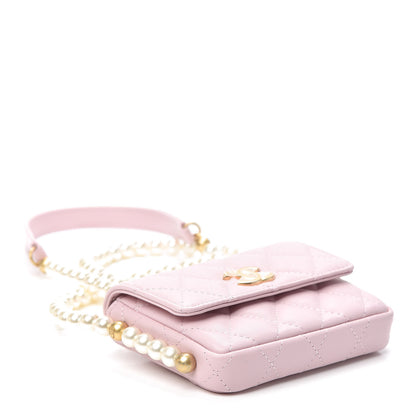Chanel Calfskin Quilted About Pearls Card Holder Flap With Chain Light Pink 4 of 9