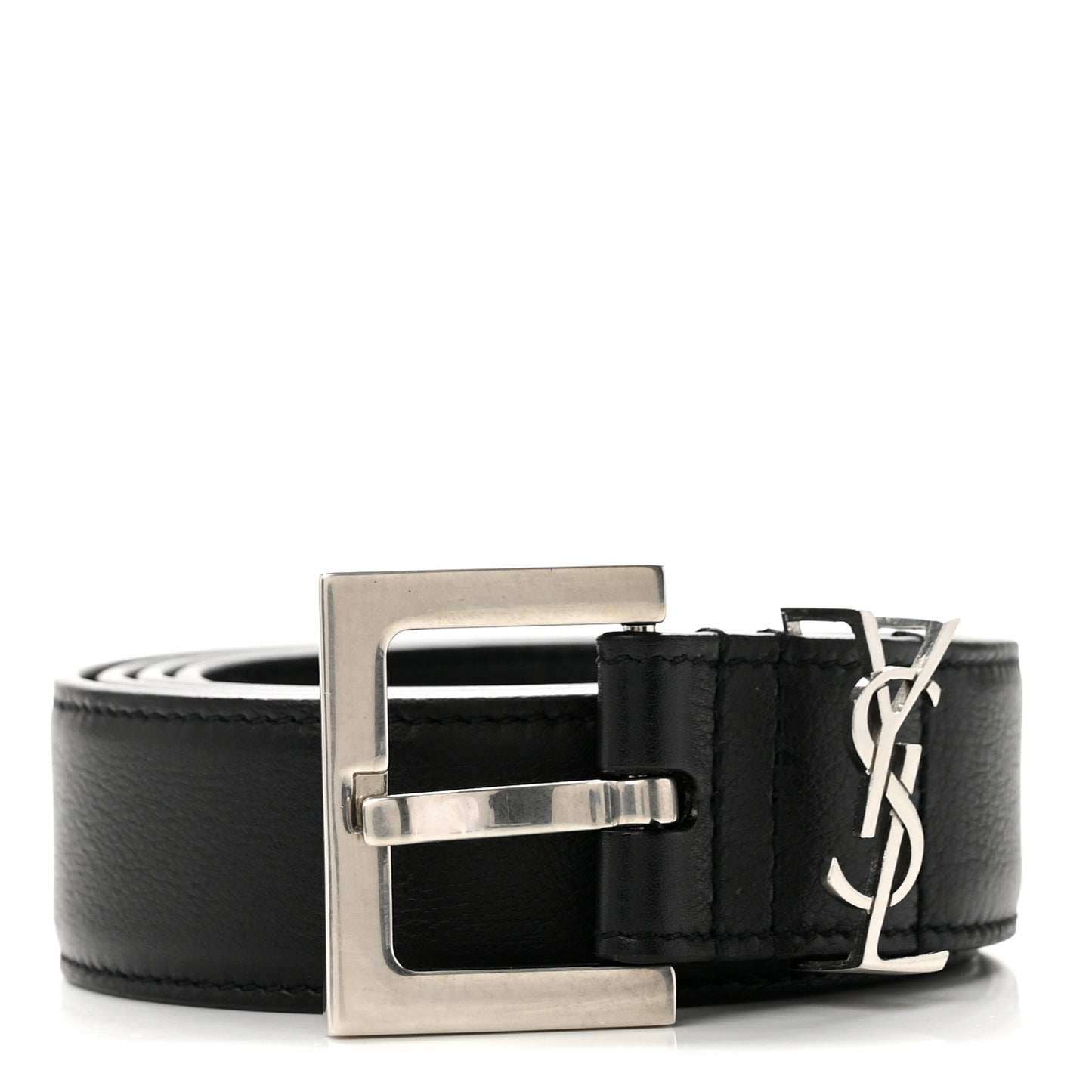 Smooth Calfskin Monogram Square Buckle Belt 85 34 Black