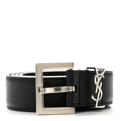 Saint Laurent Smooth Calfskin Monogram Square Buckle Belt 85 34 Black 1 of 7
