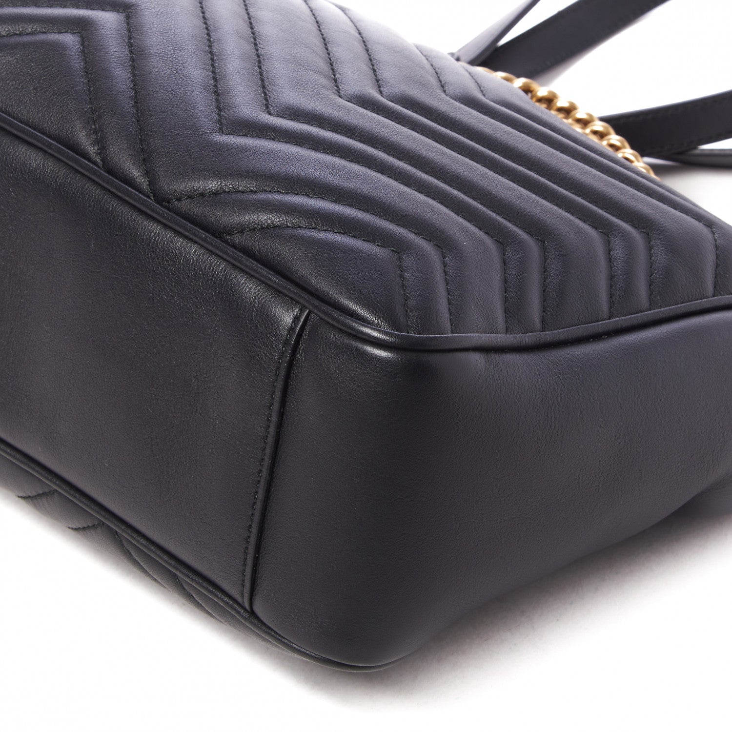 Gucci Calfskin Matelasse Medium GG Marmont Open Top Shoulder Bag Black 5 of 9