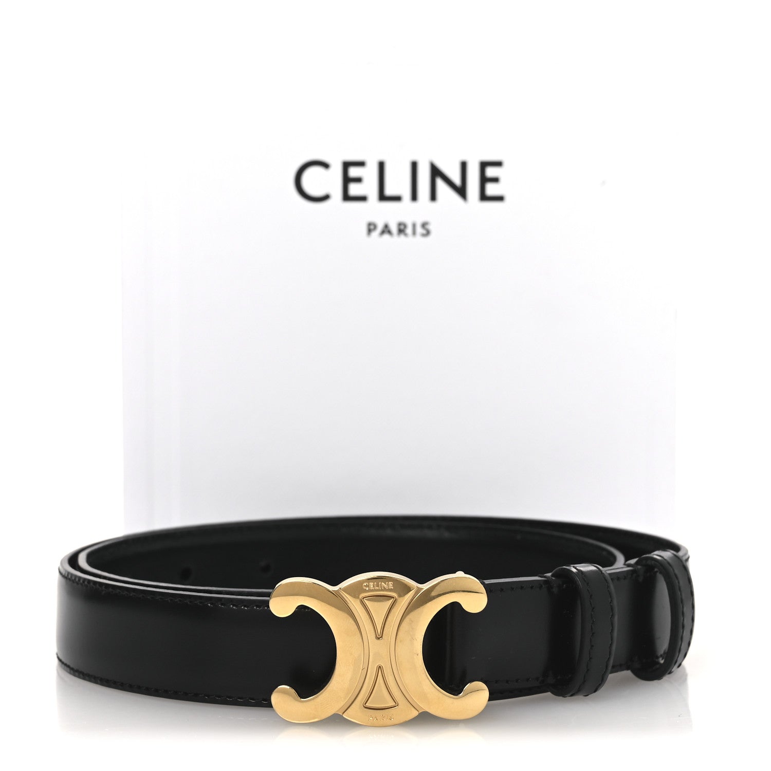 Celine Box Calfskin Medium 25mm Triomphe Belt 75 30 Black 1856290